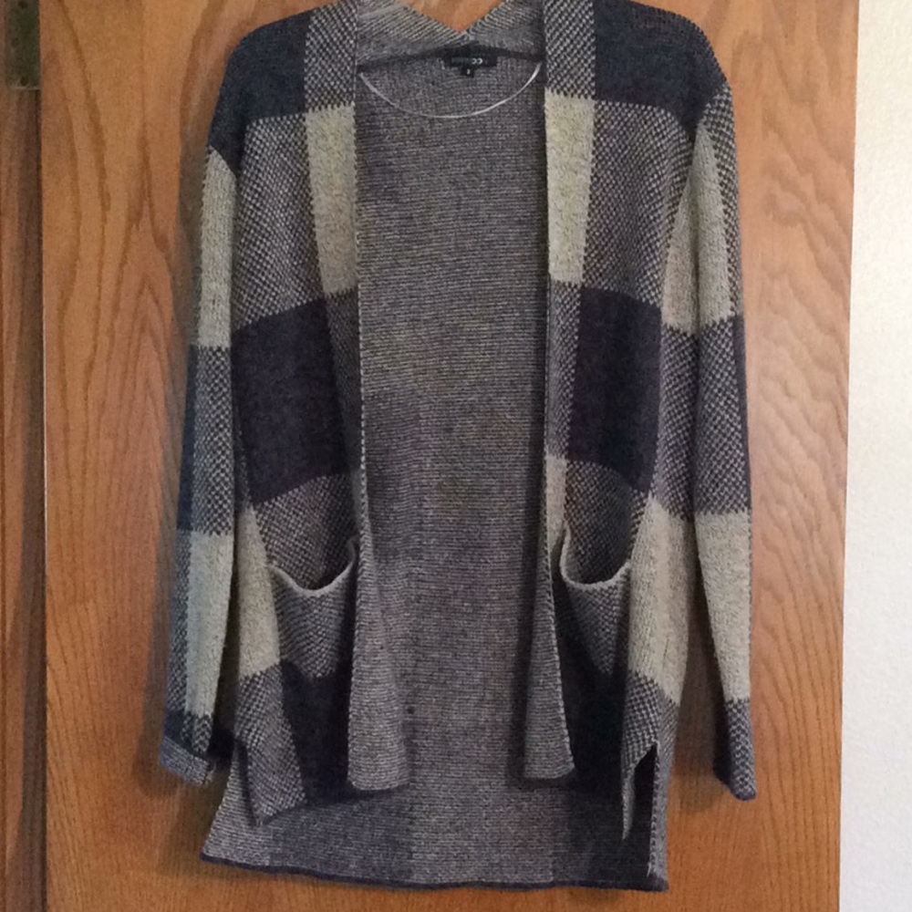 Blue and oatmeal block cardigan